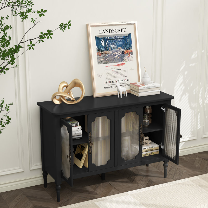 Charlton Home 48 inch Vintage Sideboard with Four Glass Doors Wayfair Sideboards Buffets